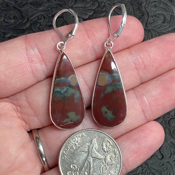 Unique Sunset Scene Heliotrope Bloodstone Earrings Crystal Gemstone Jewelry - Picture 4 of 6